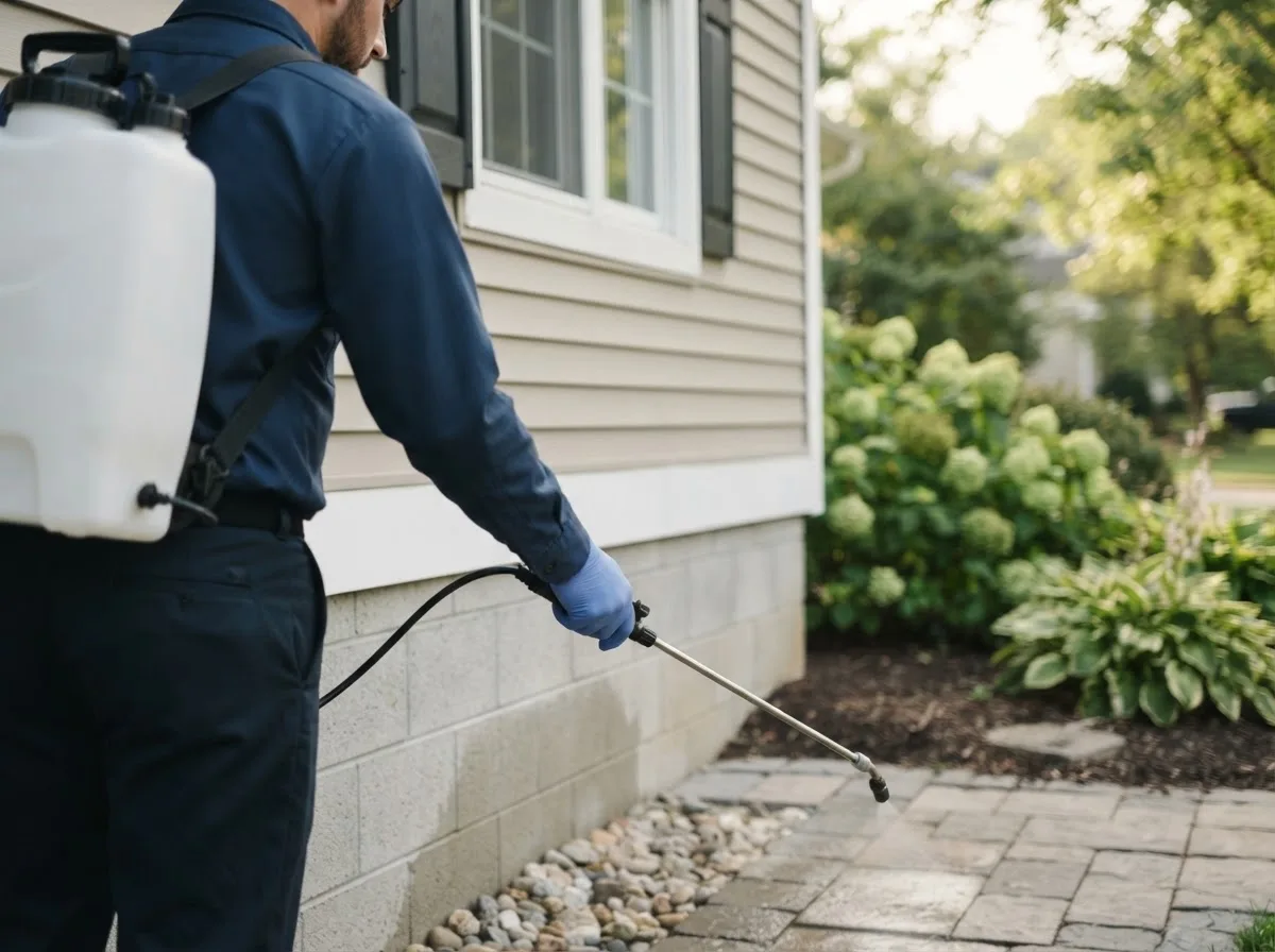Pest control technician inspecting a home in East Aurora, NY